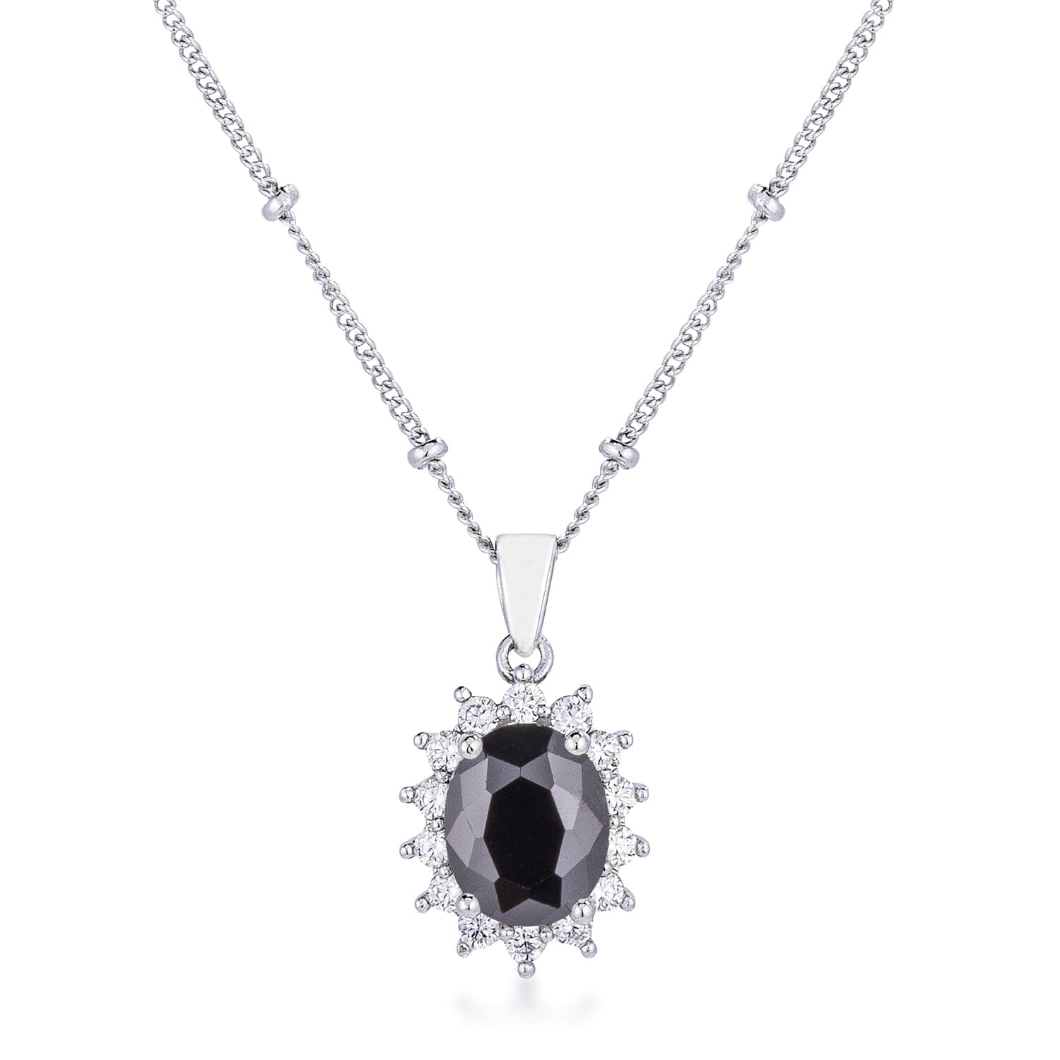Rhodium Plated Black Petite Royal Oval Pendant Pendants Das Juwel 