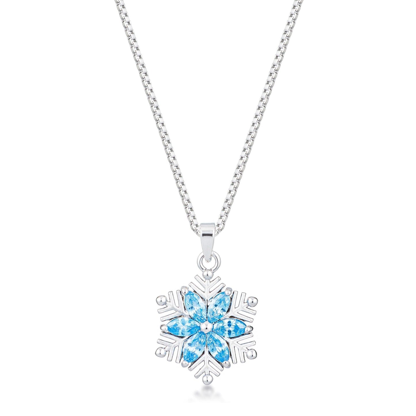 Rhodium Plated Brilliant Marquise Aqua Blue Snowflake Pendant Pendants Das Juwel 