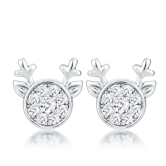 Rhodium Plated Clear Cubic Zirconia Reindeer  