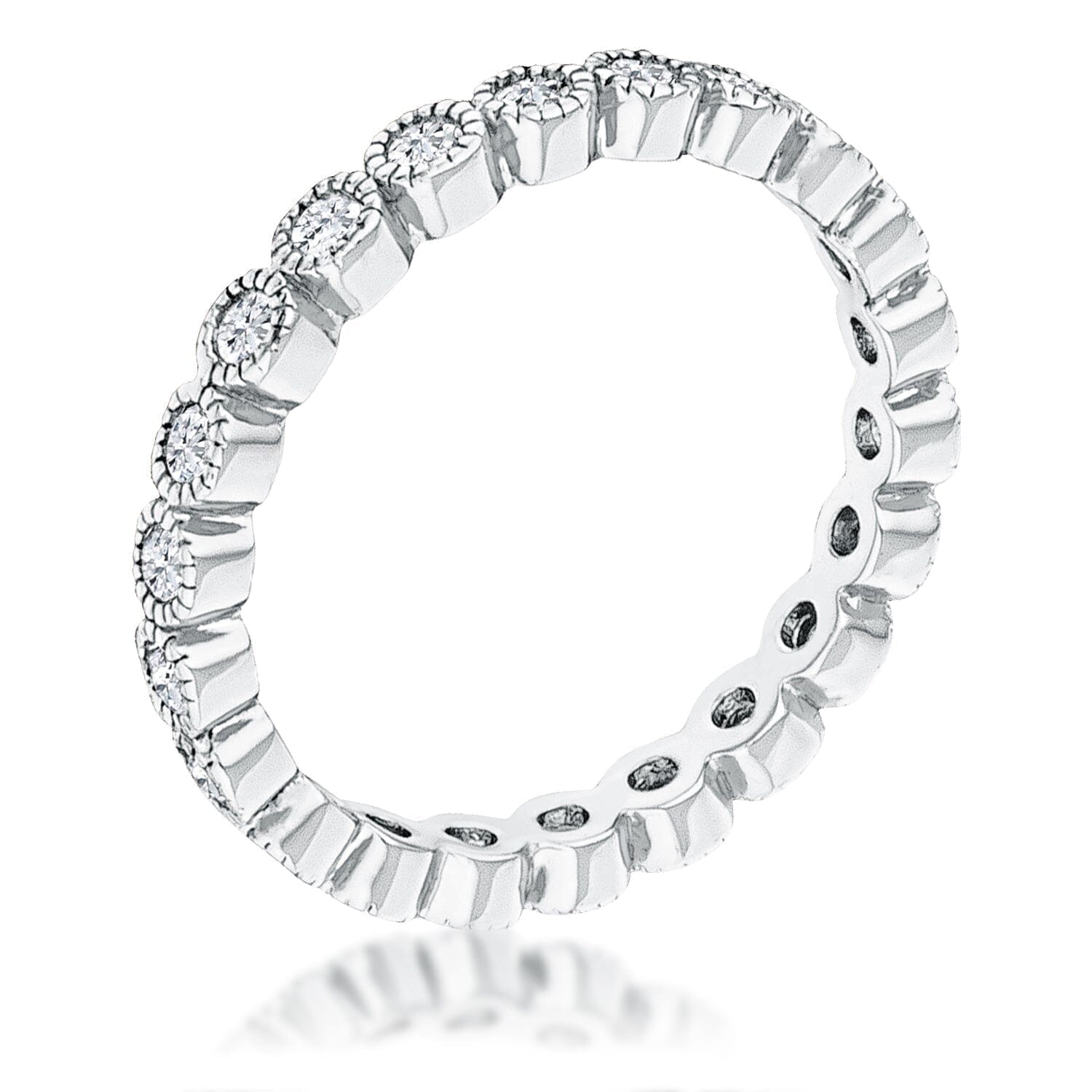 Rhodium Plated Dotted Clear Cubic Zirconia Round Bezel Eternity Ring Rings Das Juwel 