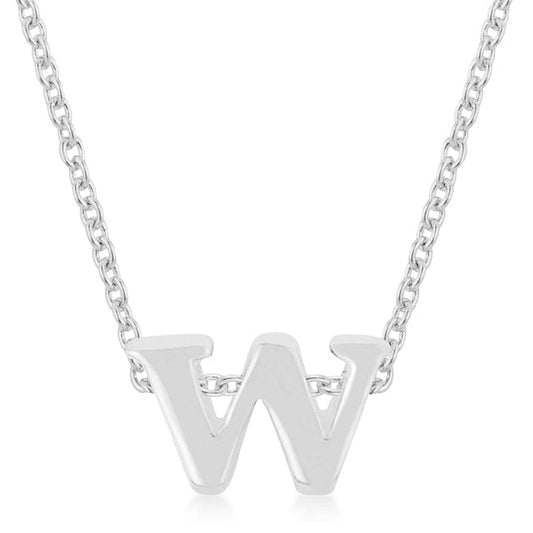 Rhodium Plated Finish Initial W Pendant  