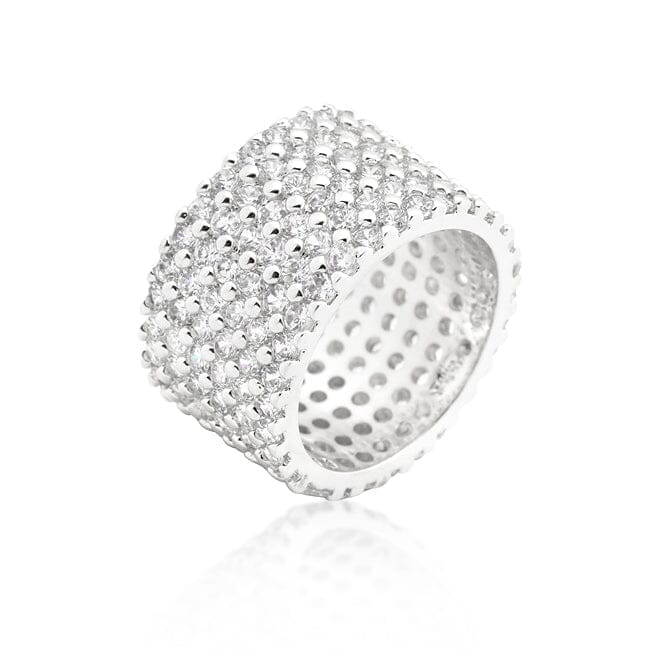 Rhodium Plated Finishd Wide Pave Cubic Zirconia Ring Rings Das Juwel 