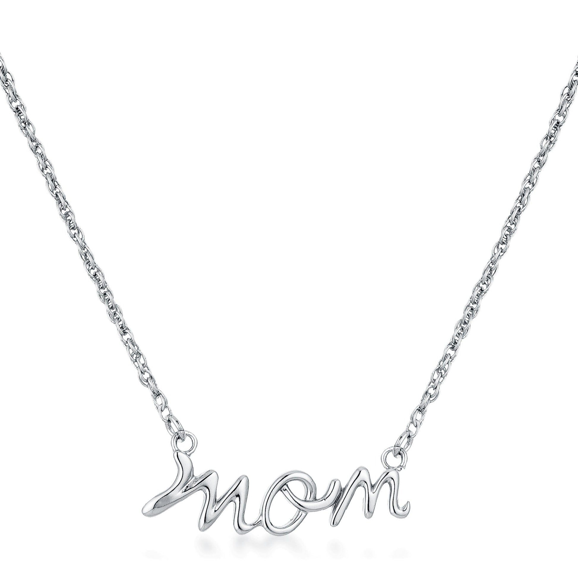 Rhodium Plated Mom Script Necklace  