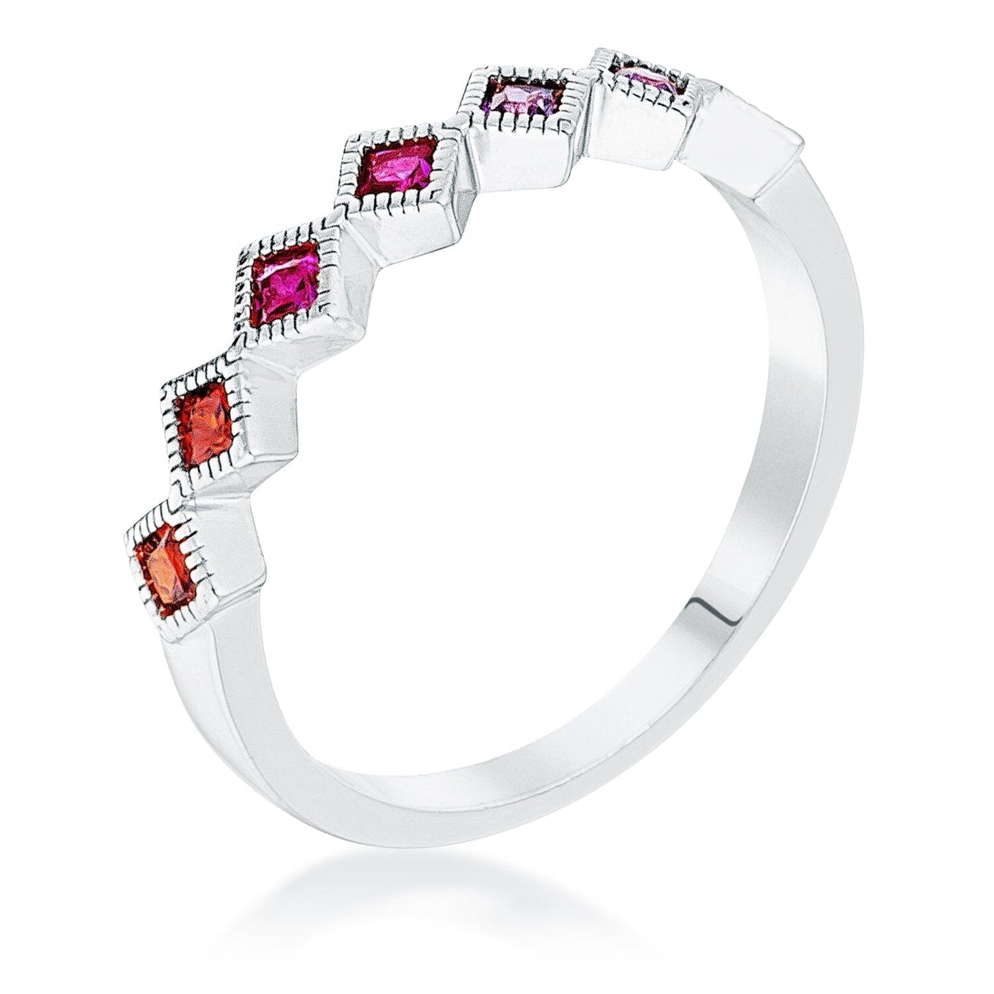 Rhodium Plated Multi-Color Septem Princess Cut Half Eternity Band Rings Das Juwel 