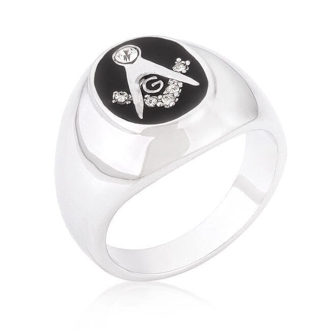 Rhodium Plated Onyx Cubic Zirconia Masonic Ring Rings Das Juwel 