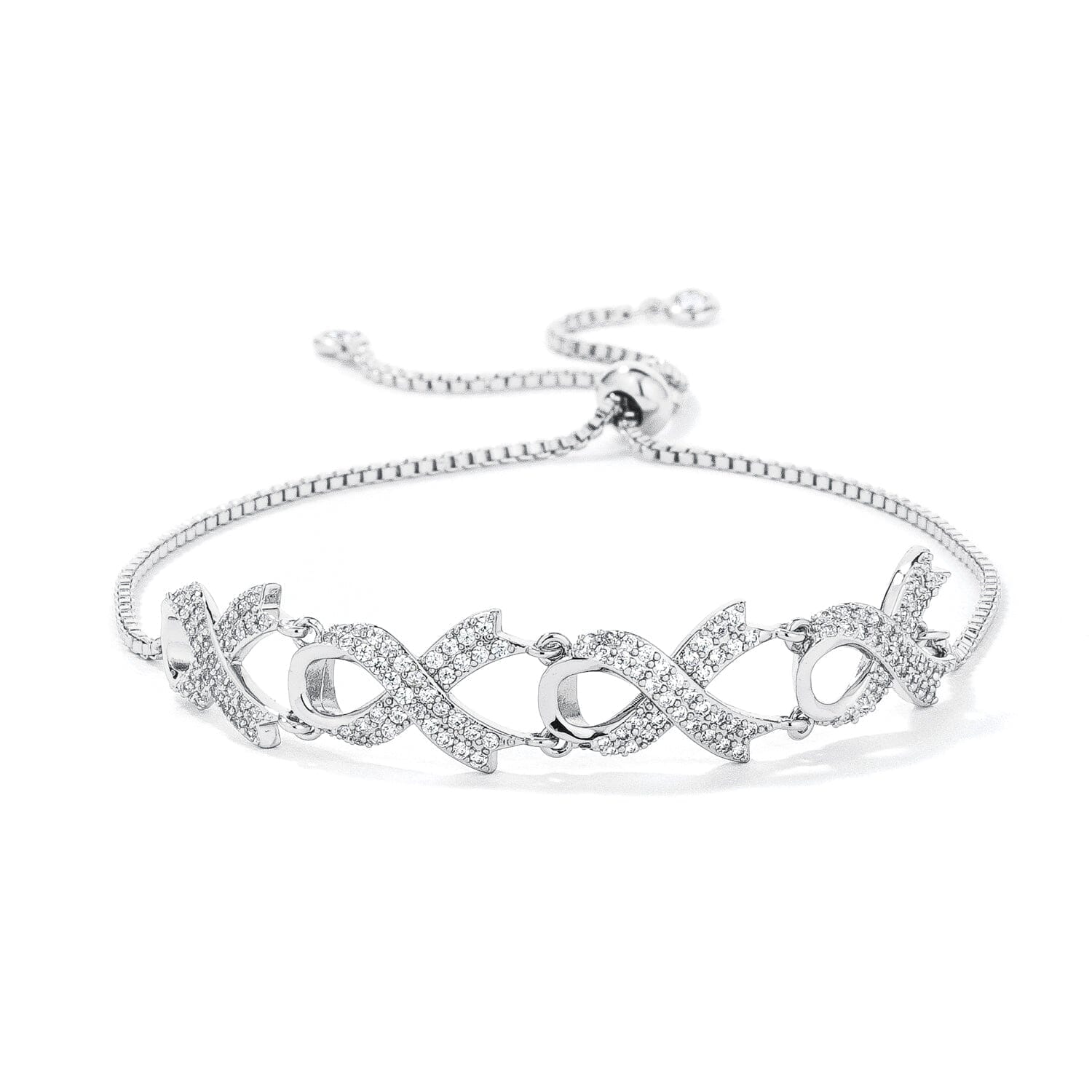 Rhodium Plated Pave Cubic Zirconia Ribbon Bracelet Bracelets Das Juwel 