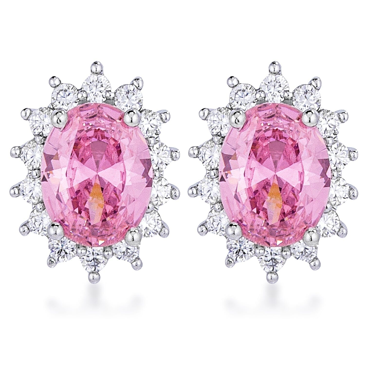 Rhodium Plated Pink Petite Royal Oval Earrings Earrings Das Juwel 