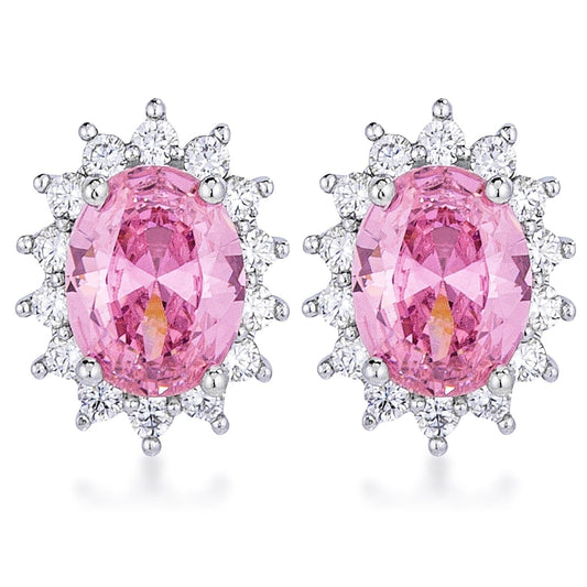 Rhodium Plated Pink Petite Royal Oval  