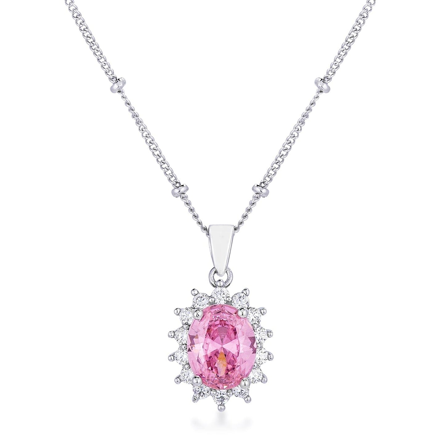 Rhodium Plated Pink Petite Royal Oval Pendant Pendants Das Juwel 
