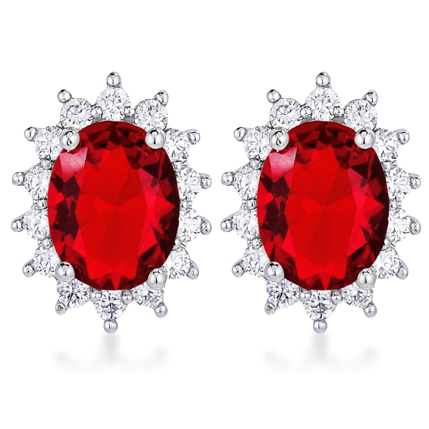 Rhodium Plated Ruby Red Petite Royal Oval Earrings Earrings Das Juwel 