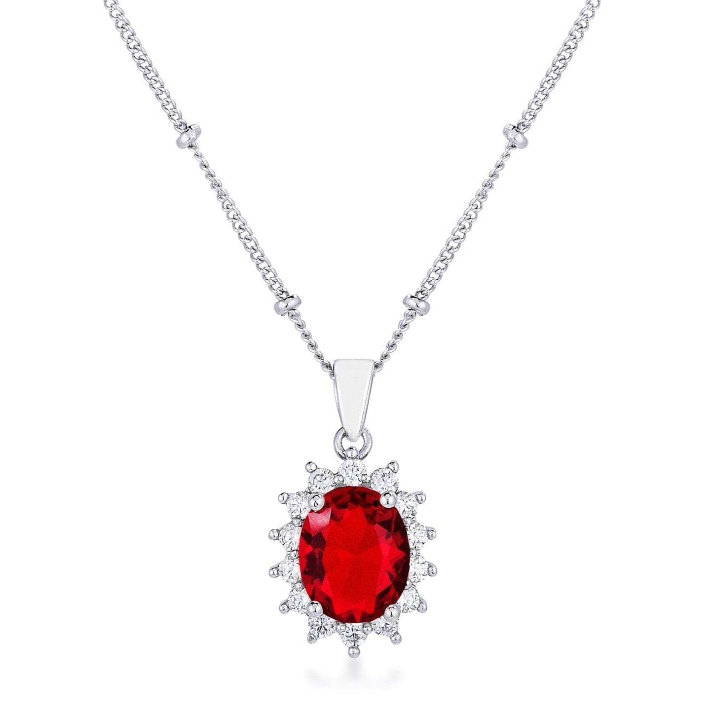 Rhodium Plated Ruby Red Petite Royal Oval Pendant Pendants Das Juwel 
