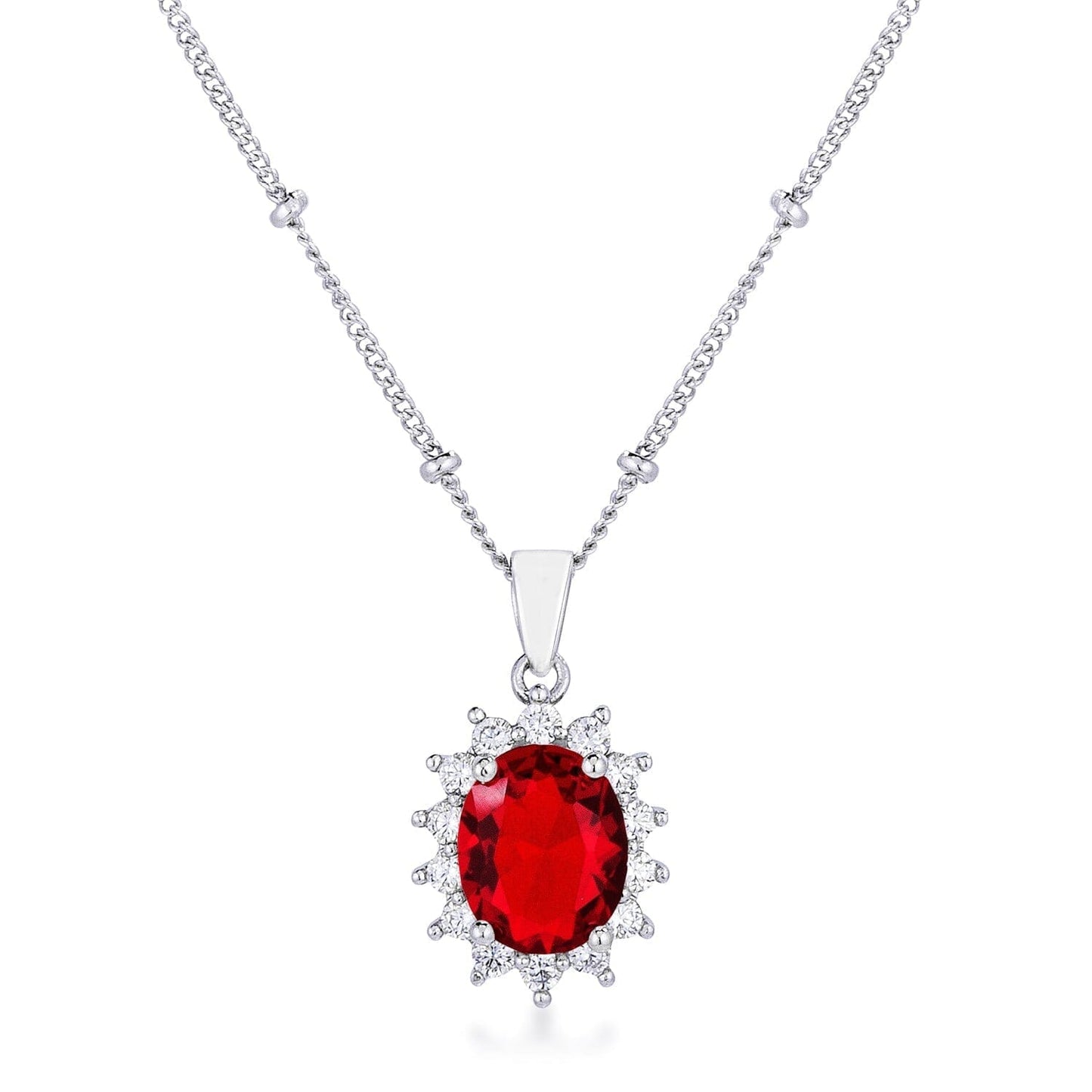 Rhodium Plated Ruby Red Petite Royal Oval Pendant Pendants  