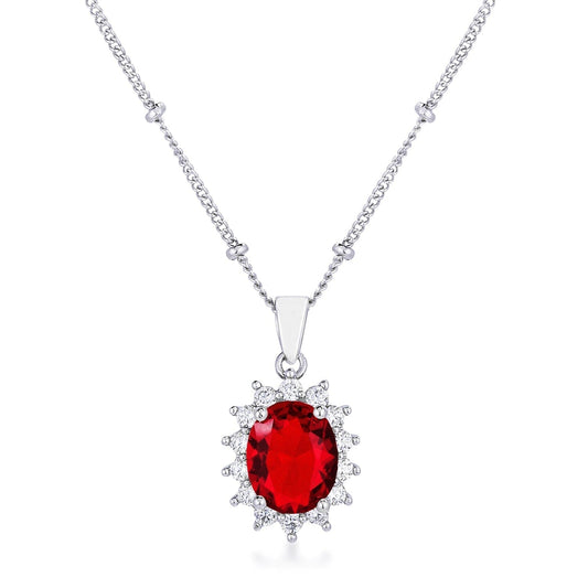 Rhodium Plated Ruby Red Petite Royal Oval Pendant Pendants  