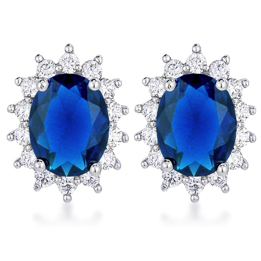 Rhodium Plated Sapphire Blue Petite Royal Oval  