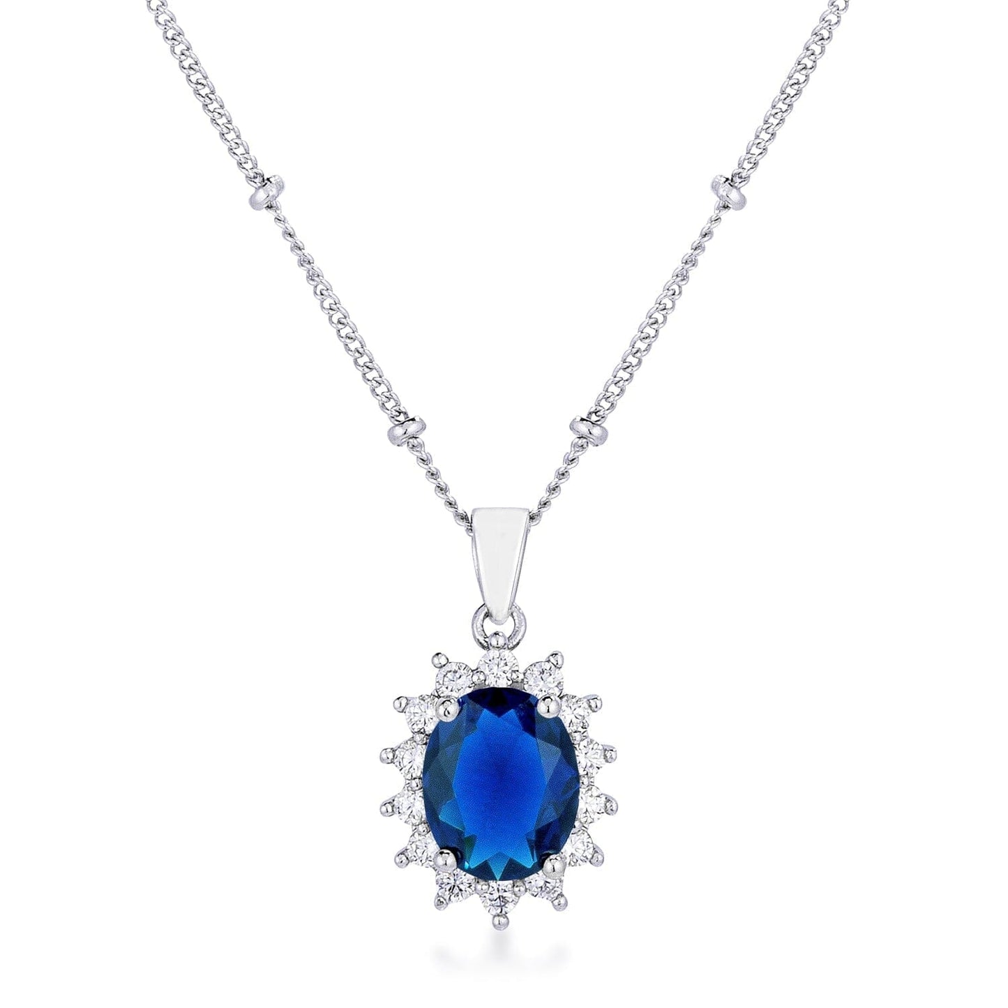Rhodium Plated Sapphire Blue Petite Royal Oval Pendant Pendants Das Juwel 
