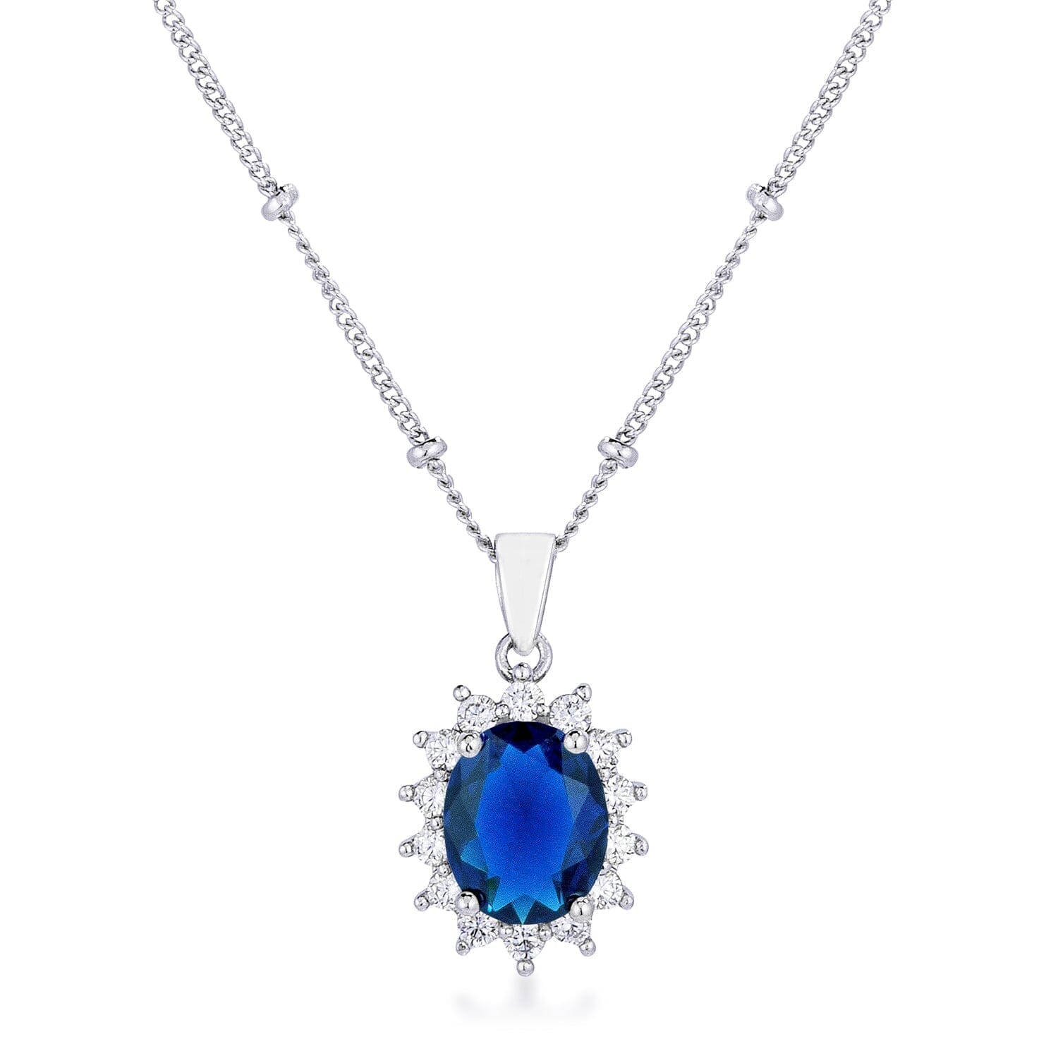 Rhodium Plated Sapphire Blue Petite Royal Oval Pendant Pendants Das Juwel 