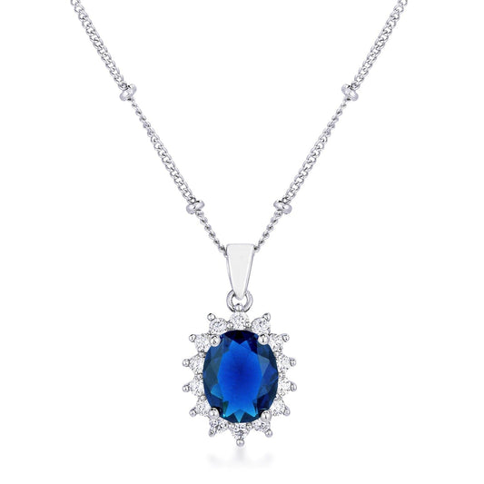 Rhodium Plated Sapphire Blue Petite Royal Oval Pendant Pendants Das Juwel 