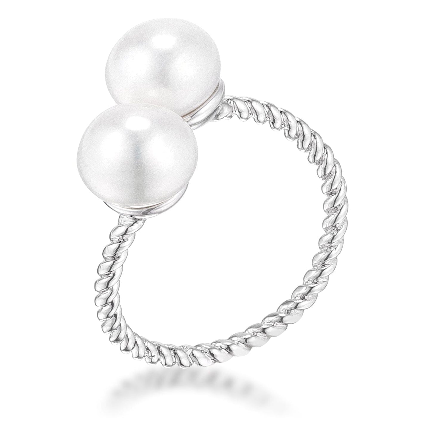Rhodium Plated Twisted Rope Freshwater Pearl Wrap ring Rings Das Juwel 