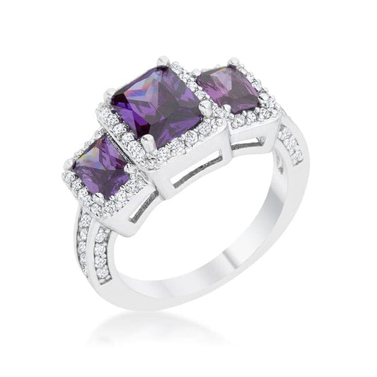 Rita 2.3ct Amethyst Cubic Zirconia Rhodium Classic Trio Ring  