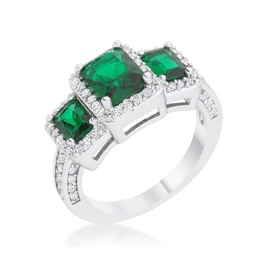 Rita 2.3ct Emerald Cubic Zirconia Rhodium Classic Trio Ring  