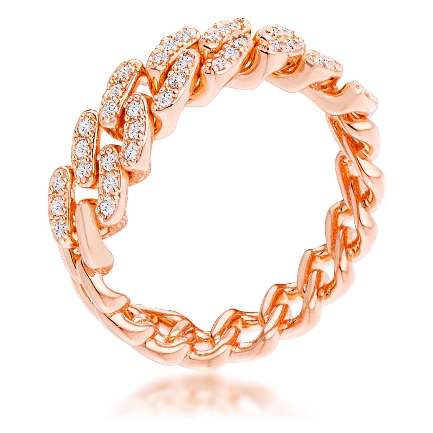Rose Gold Plated Clear Cubic Zirconia Round Cut Flexible Chain Ring Rings Das Juwel 