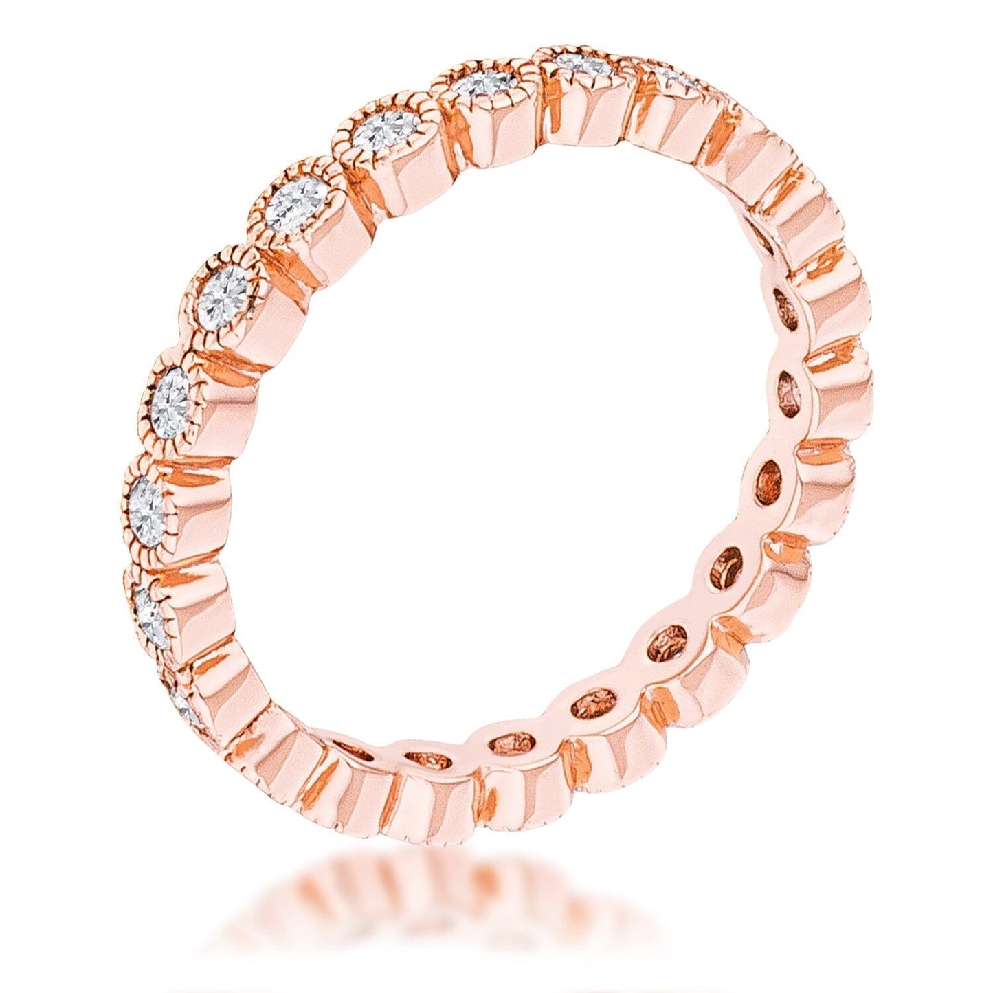 Rose Gold Plated Dotted Clear Cubic Zirconia Round Bezel Eternity Ring Rings Das Juwel 