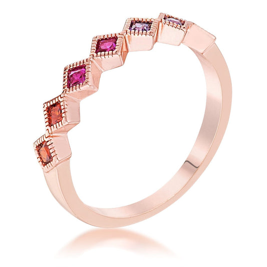 Rose Gold Plated Multi-Color Septem Princess Cut Half Eternity Band Rings Das Juwel 
