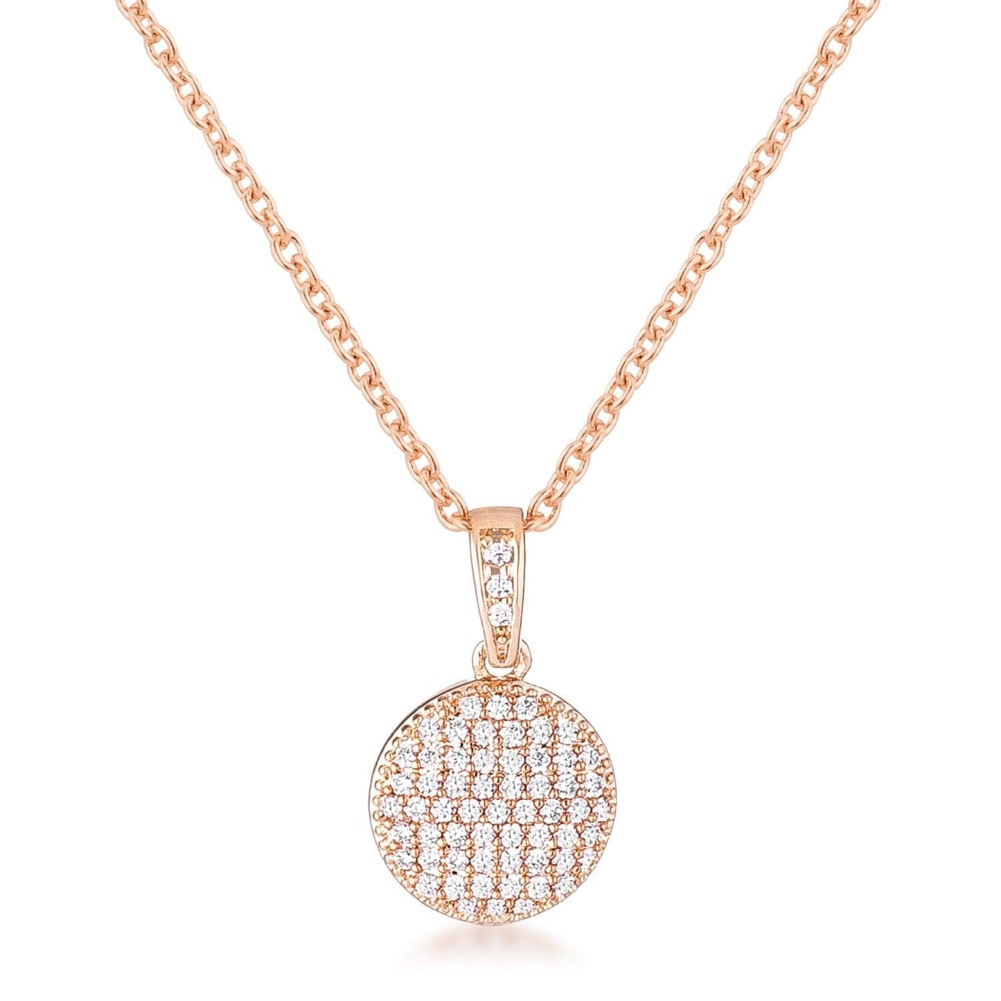 Rose Gold Plated Necklace with Cubic Zirconia Disk Pendant Pendants Das Juwel 
