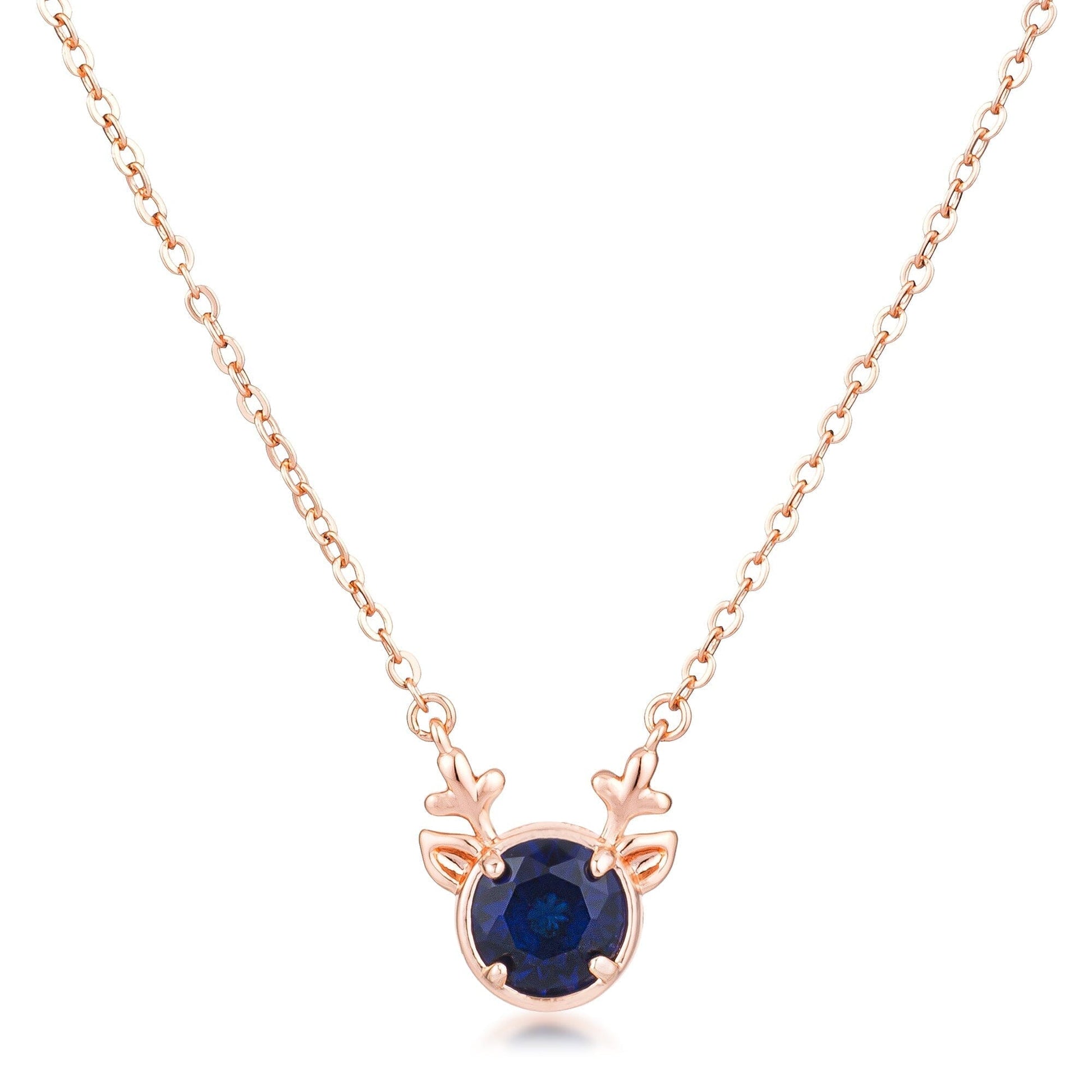 Rose Gold Plated Reversible Sapphire Blue Cubic Zirconia Reindeer Pendant Pendants Das Juwel 