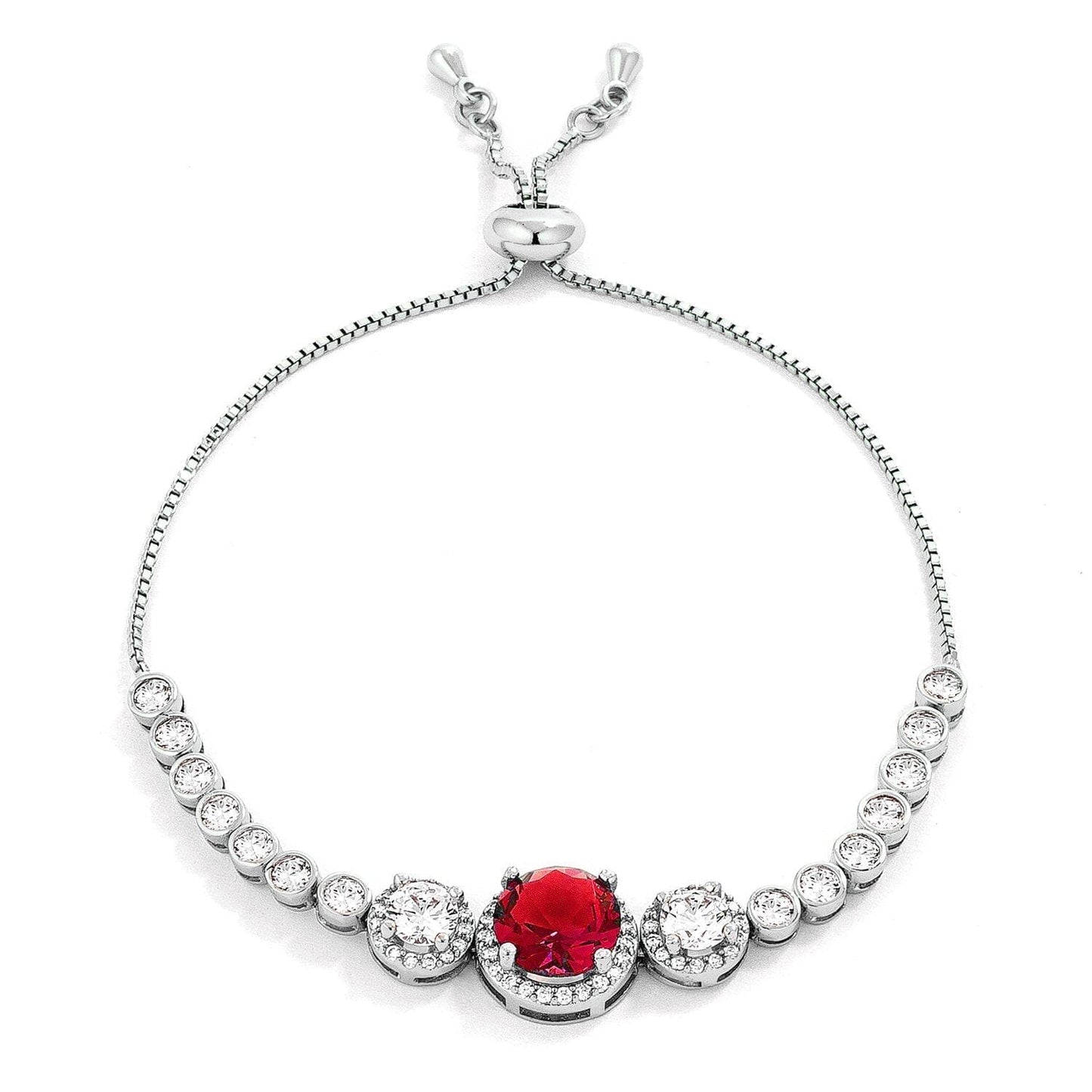Ruby Red and Clear Graduated Cubic Zirconia Bolo Style Tennis Bracelet Bracelets Das Juwel 