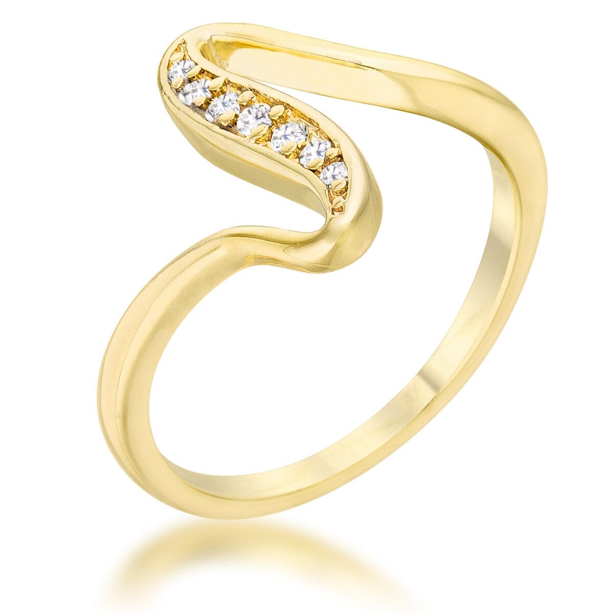Sheryl 0.07ct Cubic Zirconia 14k Gold Simple Wave Ring Rings Das Juwel 