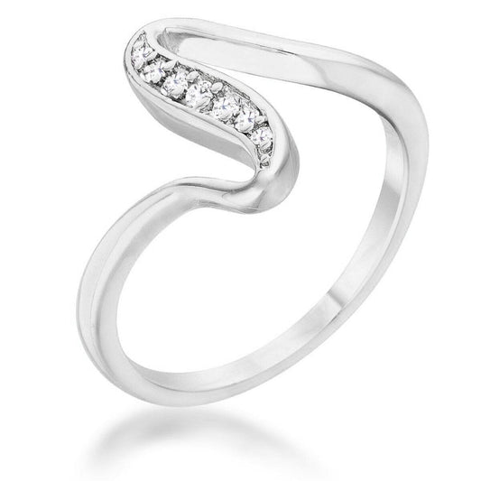 Sheryl 0.07ct Cubic Zirconia Rhodium Simple Wave Ring  