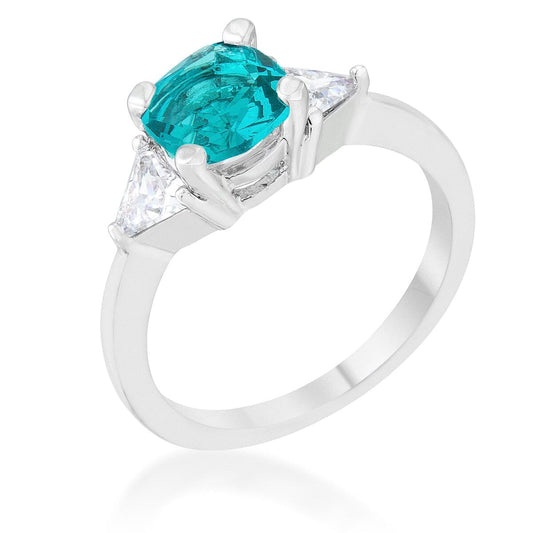 Shonda 1.8ct Aqua Cubic Zirconia Rhodium Cushion Classic Statement Ring  