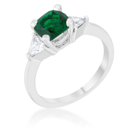 Shonda 1.8ct Emerald Cubic Zirconia Rhodium Cushion Classic Statement Ring Rings Das Juwel 