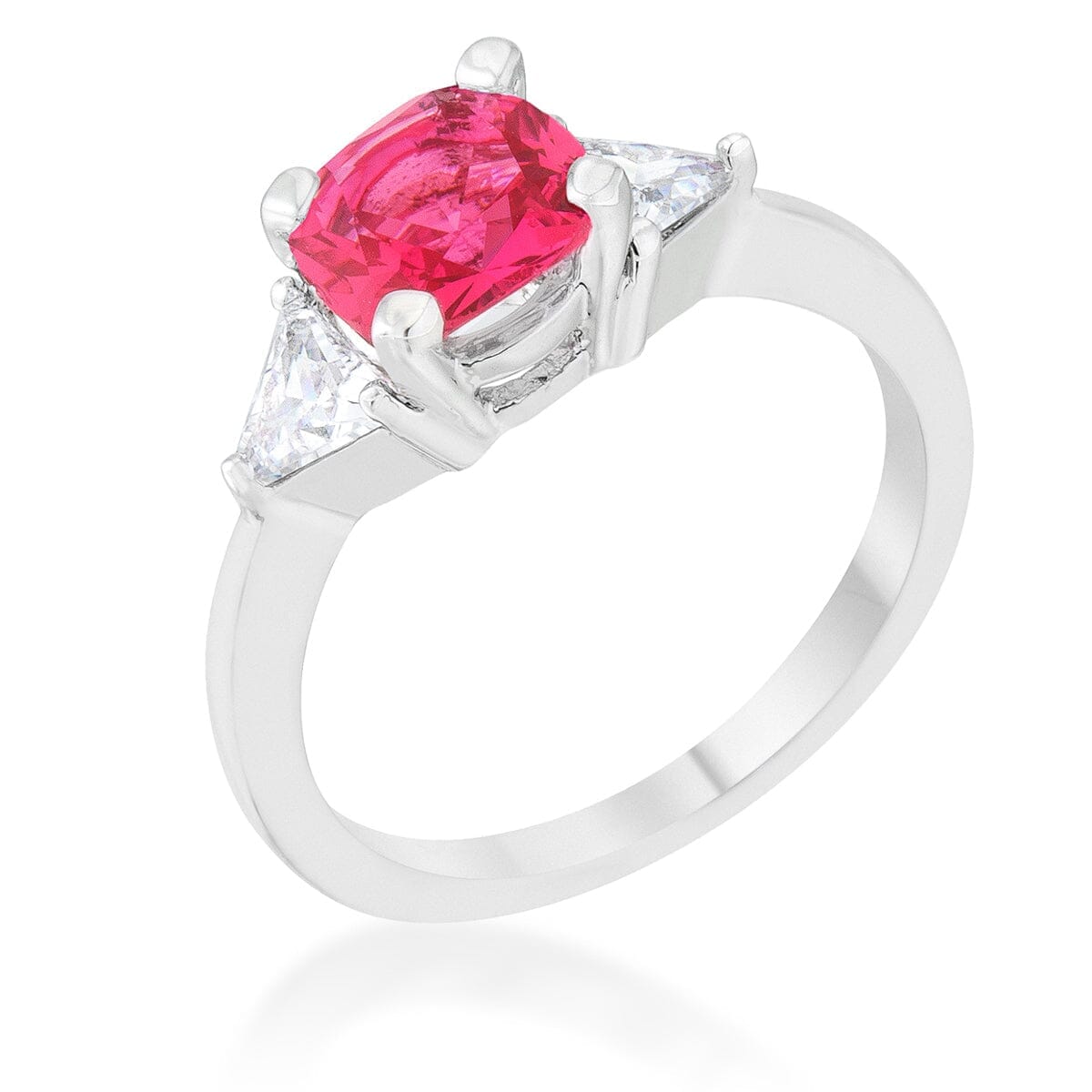 Shonda 1.8ct Fuchsia Cubic Zirconia Rhodium Cushion Classic Statement Ring  