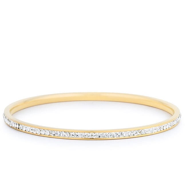 Simple Goldtone Finish Crystal Bangle  