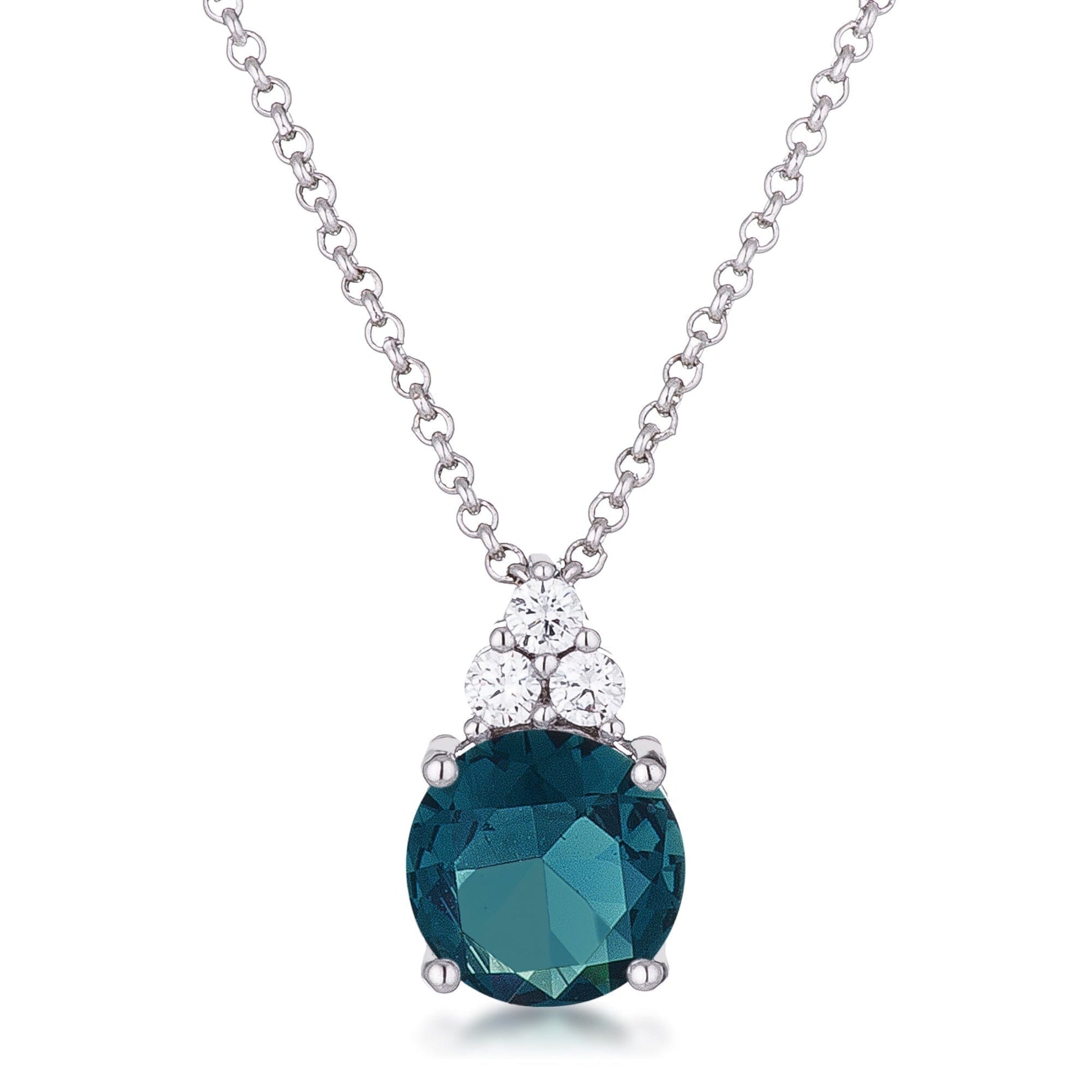 Simple Rhodium Plated 9mm Blue Green Cubic Zirconia Pendant Pendants Das Juwel 