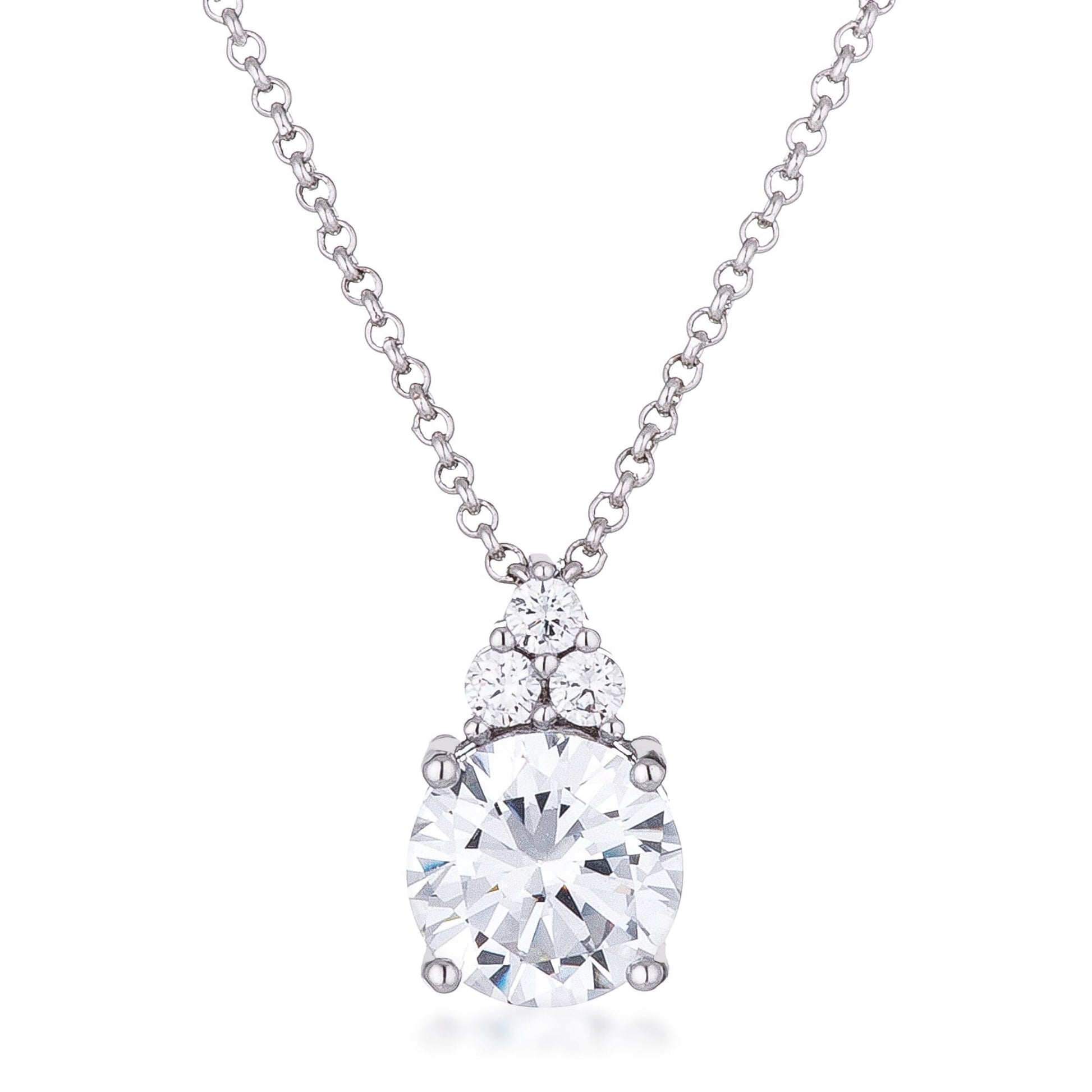 Simple Rhodium Plated 9mm Clear Cubic Zirconia Pendant Pendants Das Juwel 