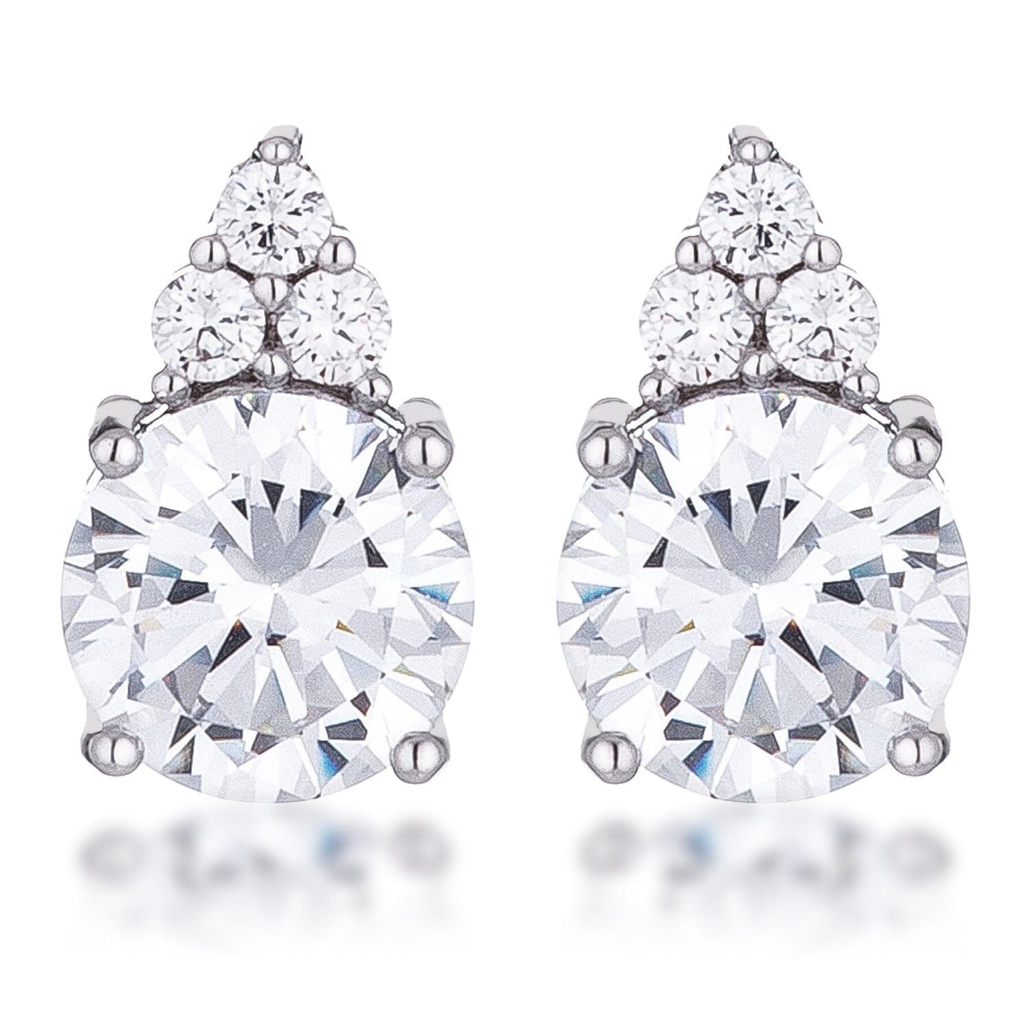 Simple Rhodium Plated 9mm Clear Cubic Zirconia Stud Earring Earrings Das Juwel 