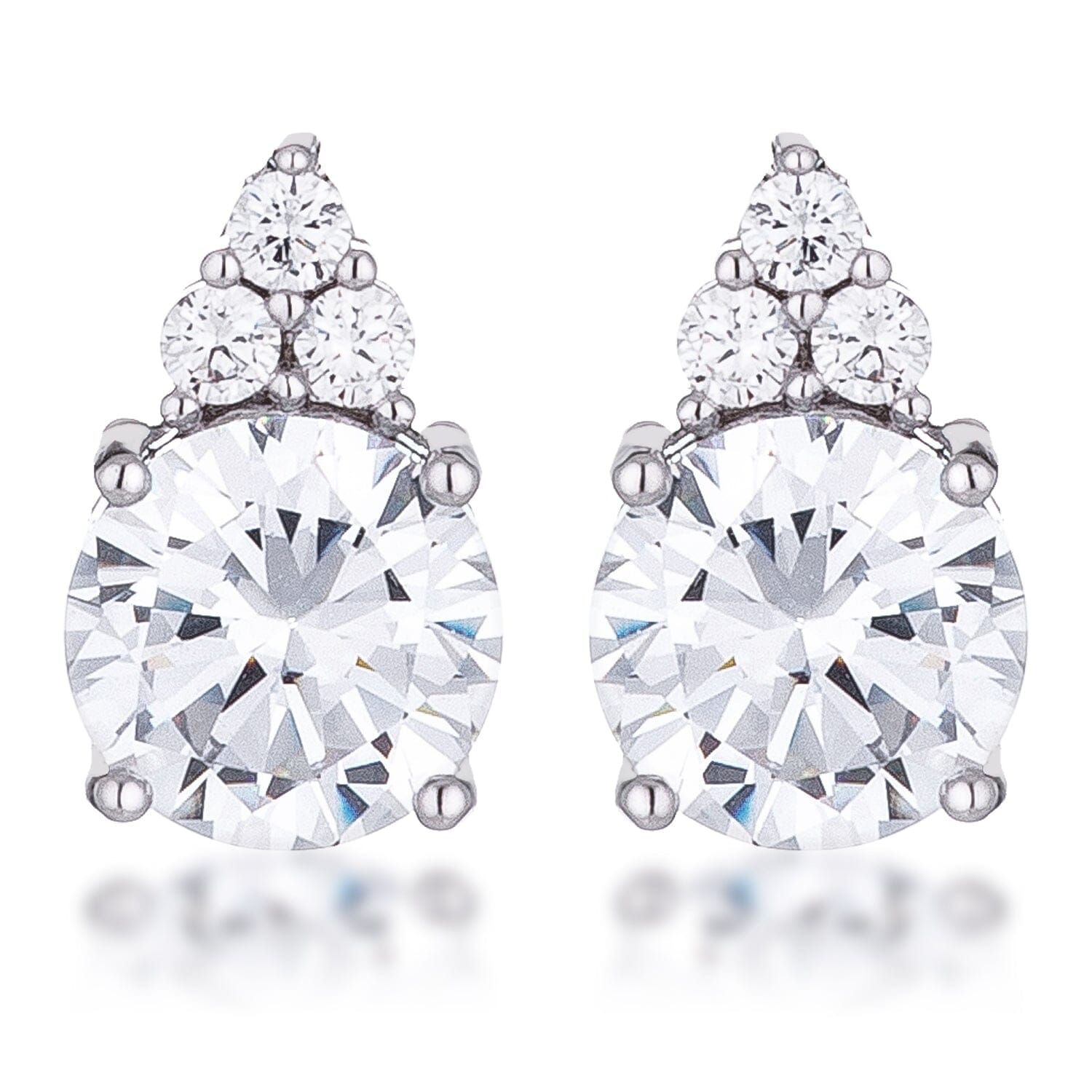 Simple Rhodium Plated 9mm Clear Cubic Zirconia Stud Earring Earrings Das Juwel 