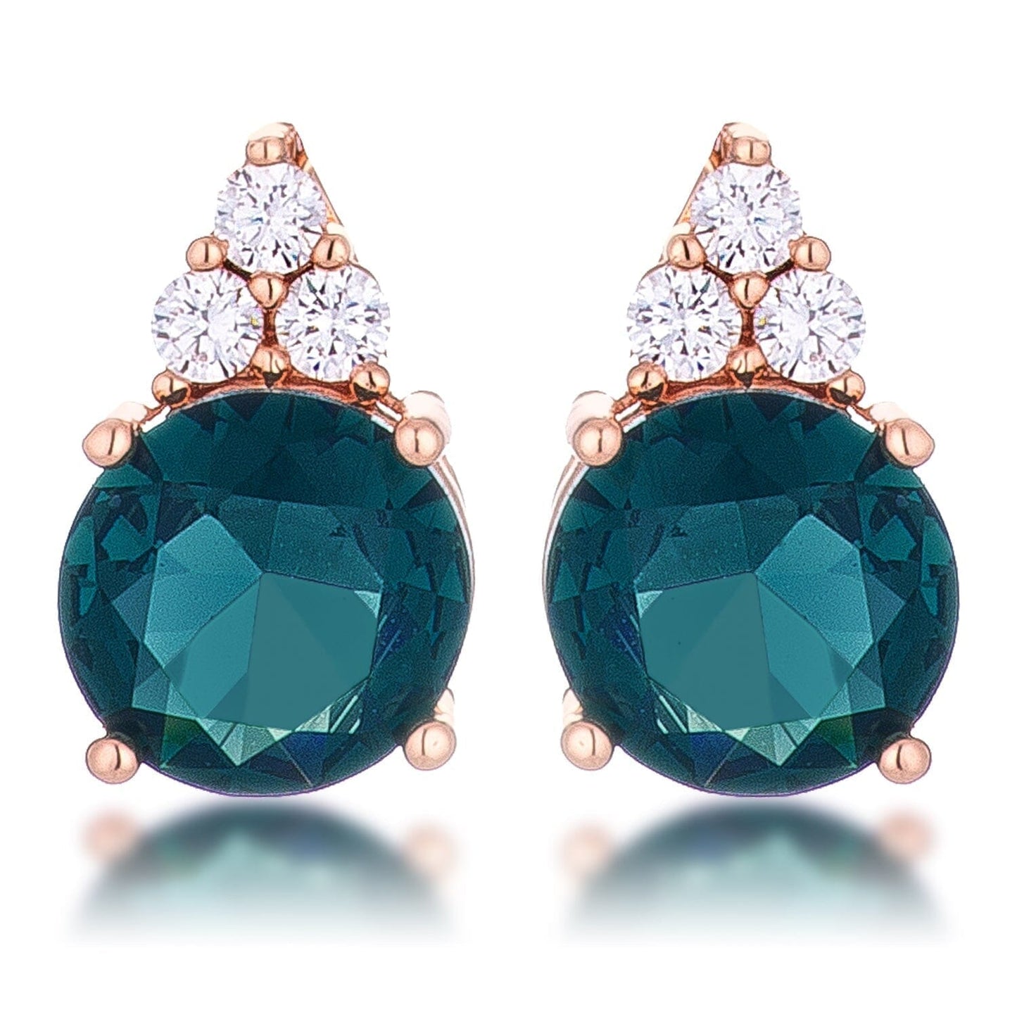 Simple Rose Gold Plated 9mm Blue Green Cubic Zirconia Stud Earring Earrings Das Juwel 