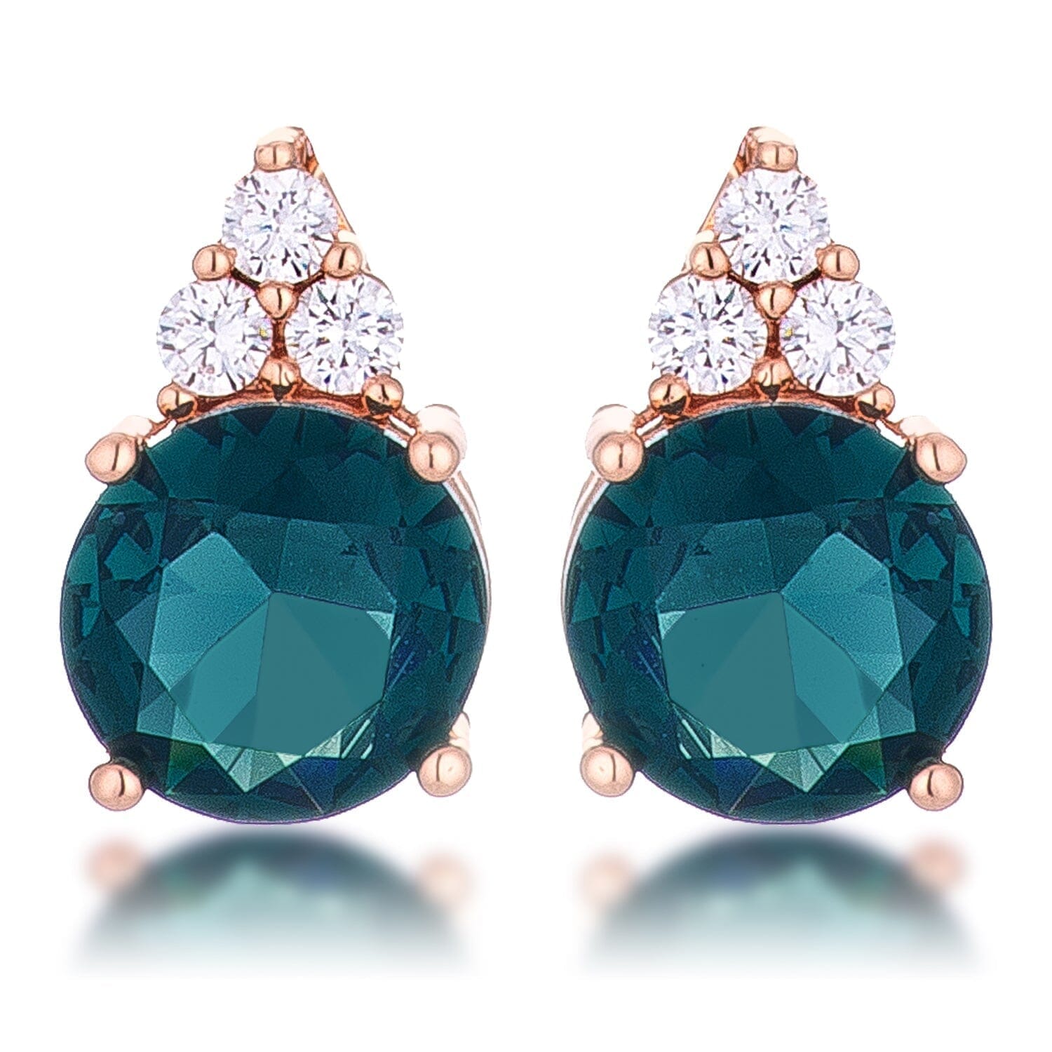 Simple Rose Gold Plated 9mm Blue Green Cubic Zirconia Stud Earring Earrings Das Juwel 