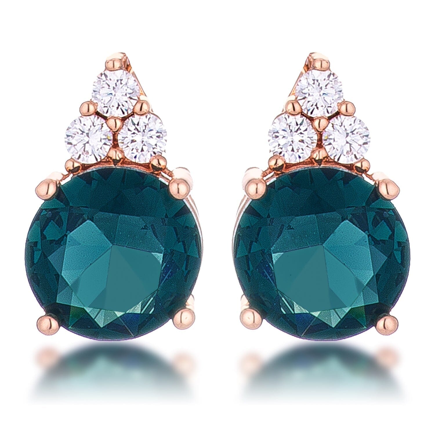 Simple Rose Gold Plated 9mm Blue Green Cubic Zirconia Stud Earring Earrings Das Juwel 