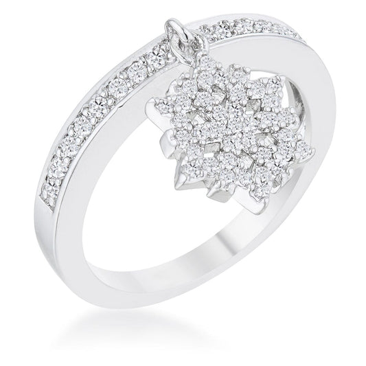 Snowflake 0.35ct Cubic Zirconia Rhodium Simple Holiday Charm Band Ring  