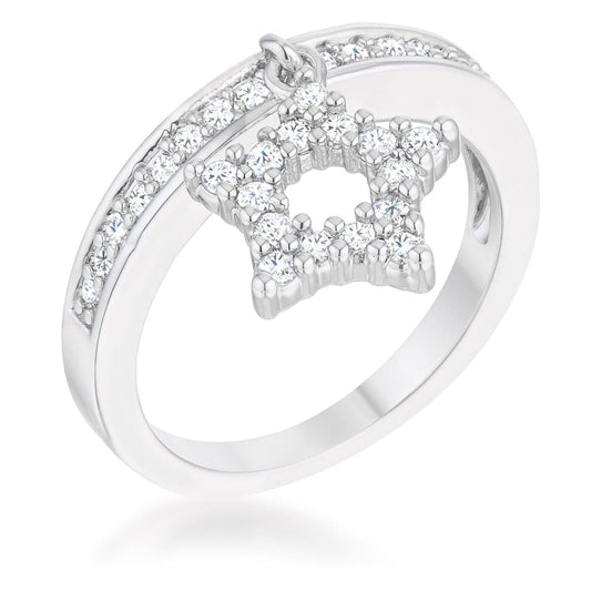 Star 0.25ct Cubic Zirconia Rhodium Simple Holiday Charm Band Ring  