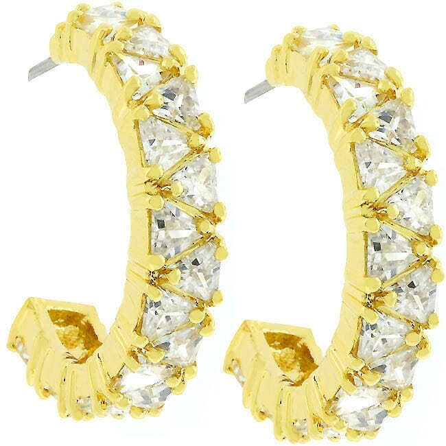 Trillion Cut Cubic Zirconia Hoop Earrings Goldtone Finish Earrings Das Juwel 