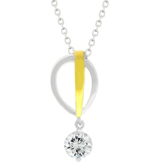 Two-tone Finish Raindrop Cubic Zirconia Pendant  