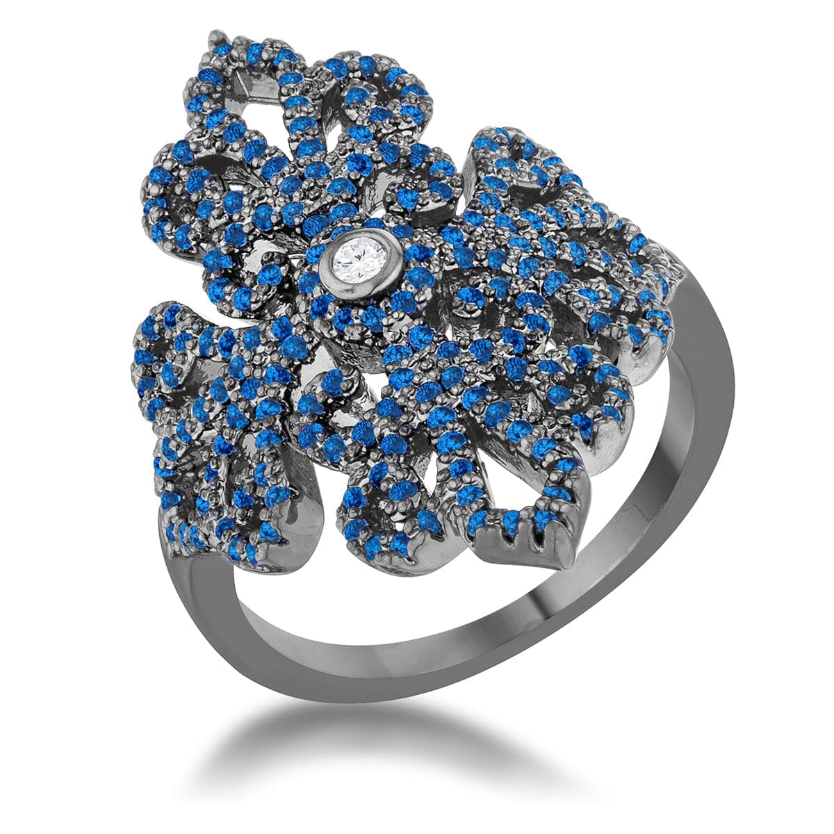 Victoria 1.23ct Sapphire Cubic Zirconia Hematite Filigree Cocktail Ring Rings Das Juwel 