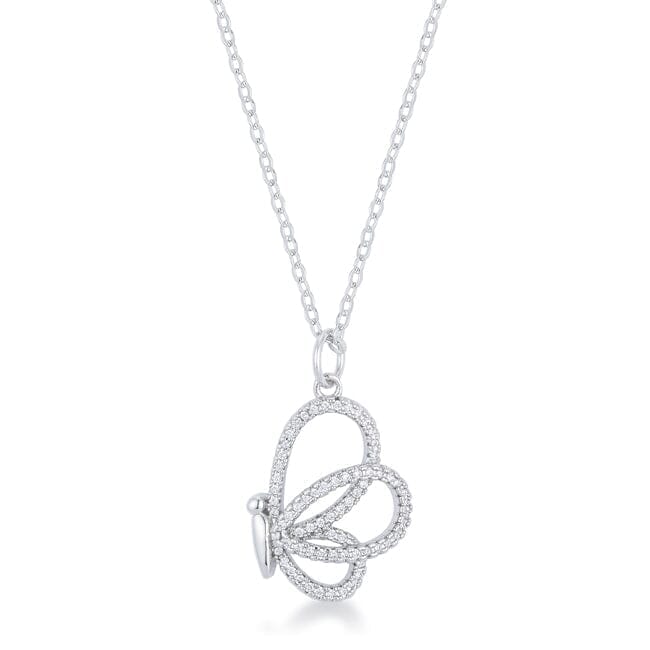 Whimsical Rhodium Cubic Zirconia Butterfly Pendant and Necklace  