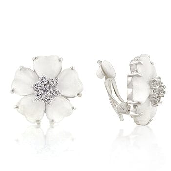 White Flower Nouveau Clip Earrings Earrings Das Juwel 